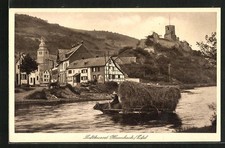 Heimbach /Eifel, Uferpartie und Ochsenwagen, Ansichtskarte 