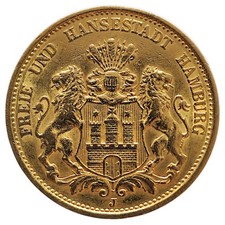 20 Mark 1876 Goldmünze SS - VZ - Kaiserreich Stadtwappen Hamburg J - Anlagegold