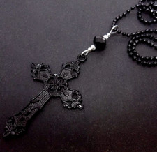 Herrenkette Damenkette Kreuzkette Perlenkette schwarz Halskette Religion Glaube