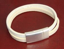 LACOSTE ARMBAND 18 cm LEDER 2 mm stark METALL silbern geschlossen 17 cm Umfang