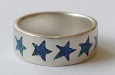 Ring Bandring Silber bunte Inlays in Sternform Vintage 70er ring silver