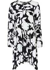 Zipfelkleid Gr. 40/42 Schwarz Weiss Geblümt Damen Langarm Casual-Kleid Neu
