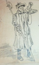Nachtwächter mit Hellebarde und Signalhorn Rufhorn Gemälde Düsseldorf 1904