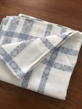 Rein Leinen Tischdecke Weiß Rauchblau großkariert 145x 240 Cm