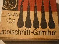 Linolschnitt  Garnitur   5 Halter 5 Messer
