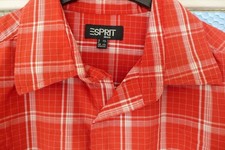 Esprit Herren Oberhemd XXL Karo Rot Weiß Kurzarm Baumwolle Freizeit Hemd 