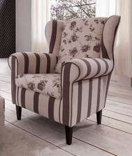 Polstersessel Ohrensessel Aversa mit schöner Landhaus Stoff Kombination