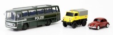 Set 3x CARSON 1:87 RC Modell Auto VW KÄFER BEETLE UNIMOG MERCEDES BUS "POLIZEI"