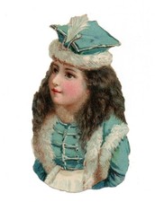 Alte Oblaten Glanzbilder Scraps Winterkind Mädchen Hut Pelzbesatz ... 10cm Rar!!