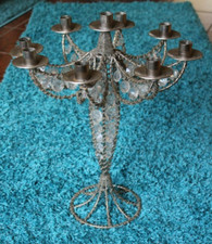 Rarität vintage, 9-armiger Kerzenständer / Kandelaber mit Glassteinen und Perlen