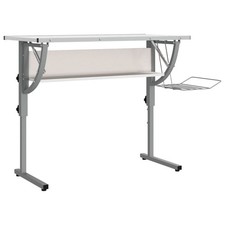 Basteltisch Weiß & Grau 110x53x58-87 Cm Spanplatte & Stahl Büro Arbeitsplatz