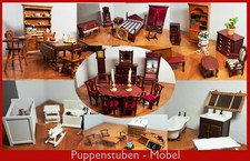 Puppenstuben - Möbel - Sammlung im Retro-Style ca. 100tlg.
