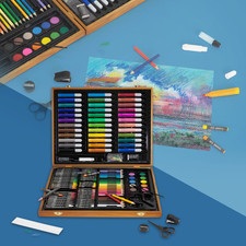 Malset 150-teilig Malkoffer Kunst Zeichenset Zeichenkoffer mit Palett Holzkoffer