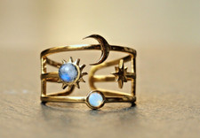 Damen Ring Mondstein gold Sonne Mond Sterne himmlisches Geschenk Frauen Freundin