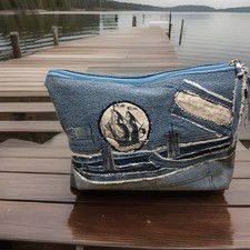 kosmetiktasche damen Maritim Neu Selbstgenäht Jeanspatchwork Gr 24-16