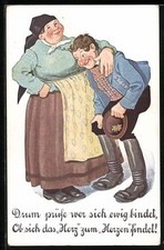 Ansichtskarte Dicke Frau mit Mann im Arm, Erotik 