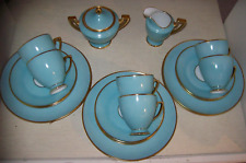 HW Karlsbad Porzellan Kaffeeservice türkis Service 6x3-teil. Gedecke Gießer Dose