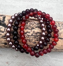 3-teiliges Armband Set Perlenarmband Hippie Surfer Glas, 19cm braun granatrot