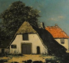 Gerard van Lerven (1885-1966) TOP-Gemälde um 1930: BAUERNHAUS & REETDACH-SCHEUNE
