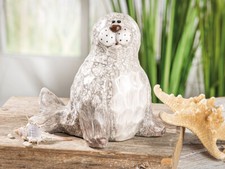 Gilde Robbe "Robbie" Keramik Figur Maritim Grau Weiß Glänzend 16 cm