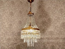 antik Kronleuchter Deckenlampe Lüster Bronze Gold Kristall Barock Frankr ca.1920