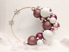 weihnachtsdeko Ring Aus Holz Beleuchtet Weihnachtskugeln Rosa Weiß Weihnachten 