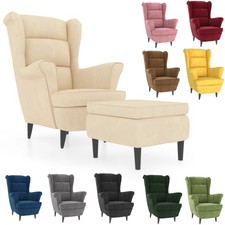 Samt Ohrensessel Fernsehsessel Relaxsessel Clubsessel Sessel - Fußhocker Auswahl