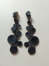 Konplott Planet River Schwarz große Ohrclips Ohrhänger Ohrringe Leder Steinchen 