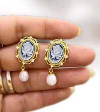 K18 Ohrringe Rose Perlmutt Achat schwarz Süßwasserperle Silber 925 vergoldet