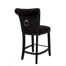 TRAYNOR FURNITURE Luxuriöser neuer schwarzer Samt Frühstücksbarhocker mit Klopfer