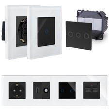 Touch Lichtschalter Steckdose Wechselschalter Glas Weiß Schwarz Luxus-Time