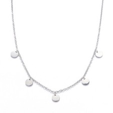 DAMEN KETTE MIT PLÄTTCHEN IN SILBER HALSKETTE RUNDE ANHÄNGER EDELSTAHL SCHMUCK