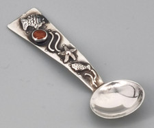 Georg Kramer Gewürzlöffel  Salzlöffel Fischland 835er Silber Bernstein (65)