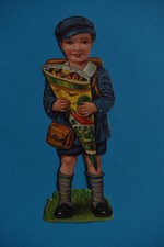 Alte Glanzbilder Oblate | Schuljunge mit Schultüte 20er Jahre XL Scrap Cut 17cm