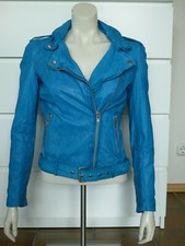 Muubaa Argel Lederjacke Bikerjacke türkis blau eisblau Lammleder echt Leder EU36