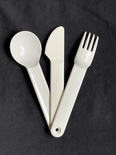 TUPPERWARE To Go Picknick Besteck SET Messer + Gabel + Löffel Creme/Weiß TOP