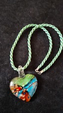 Kette Glasanhänger Murano-Art  Modeschmuck Herz grün blau bunt glitzernd