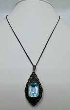 Vintage Halskette mit Anhänger 835 Antik Aquamarin