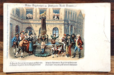 Historische Künstlerkarte, 1920er, Stuttgarter Marktbrunnen, Karikatur koloriert