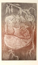 Holzstich Original BEDROHLICHER NACHWUCHS von Robert Schanzenbacher