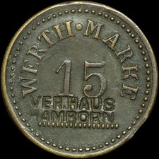 WERTMARKE: 15 Pfennig. VEREINSHAUS - VER.HAUS HAMBORN / RHEINPROVINZ ⇒ DUISBURG.