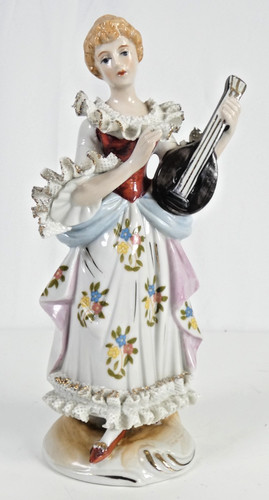 Bone china figur dame lutist - bone,
