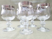 5 Murano Medici Wein Portwein Gläser Silber-Platinrand Ätzgravur