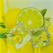 50x50 Zitrone Limette Eiswürfel Glasbild Wandbild Quadratisch mit Wandhalterung
