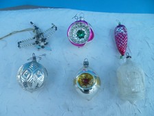 6+antiker Weihnachtsschmuck-Zapfen ,Kugel,FliegerHaus aus Glas mit Schneemalerei