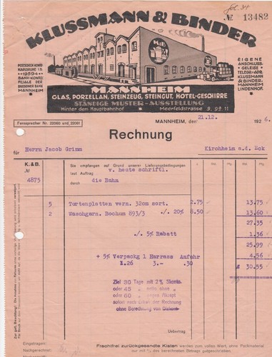 Mannheim rechnung 1926 - mannheim,,