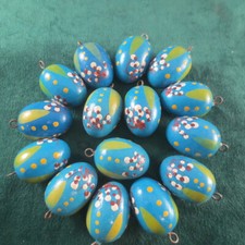 15 Ostereier Holz Original Erzgebirge Ostern Osterstrauch blau Weidenkätzchen