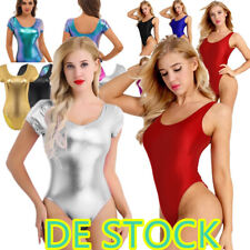 DE Damen Metallic Body Lackleder Bodysuits Catsuit Langarm/Kurzarm Turnanzug