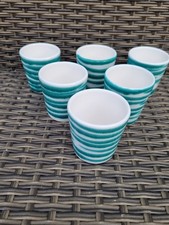 Gmundner Keramik Grüngeflammt Sechs kleine Trinkbecher ca. 7 cm Hoch  (Int-Nr20)