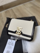 Burberry TB Bag Tasche Chain Leder Canvas Schwarz Beige Party Gold